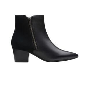 Clarks NEW Ellanie Vibe SZ 6 Women's Black Leather Suede Zip Heeled Ankle Boots